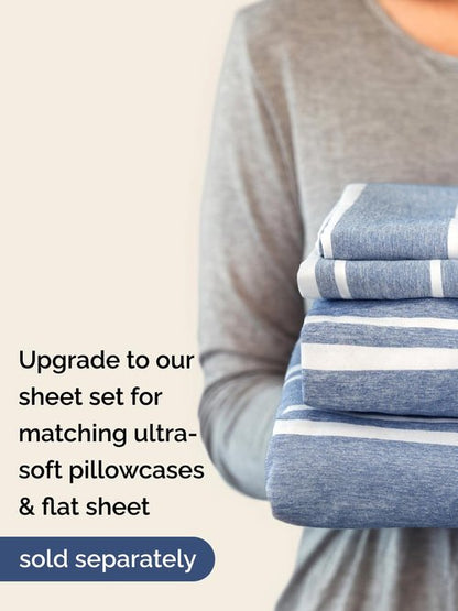 Extra Deep Full Fitted Sheet - Hotel Luxury Single Fitted Sheet Only - Easily Fits 18 inch to 24 inch Mattress - Ultra Soft, Wrinkle Free with Extra Deep Pockets - Breathable & Comfy - Blue Stripes