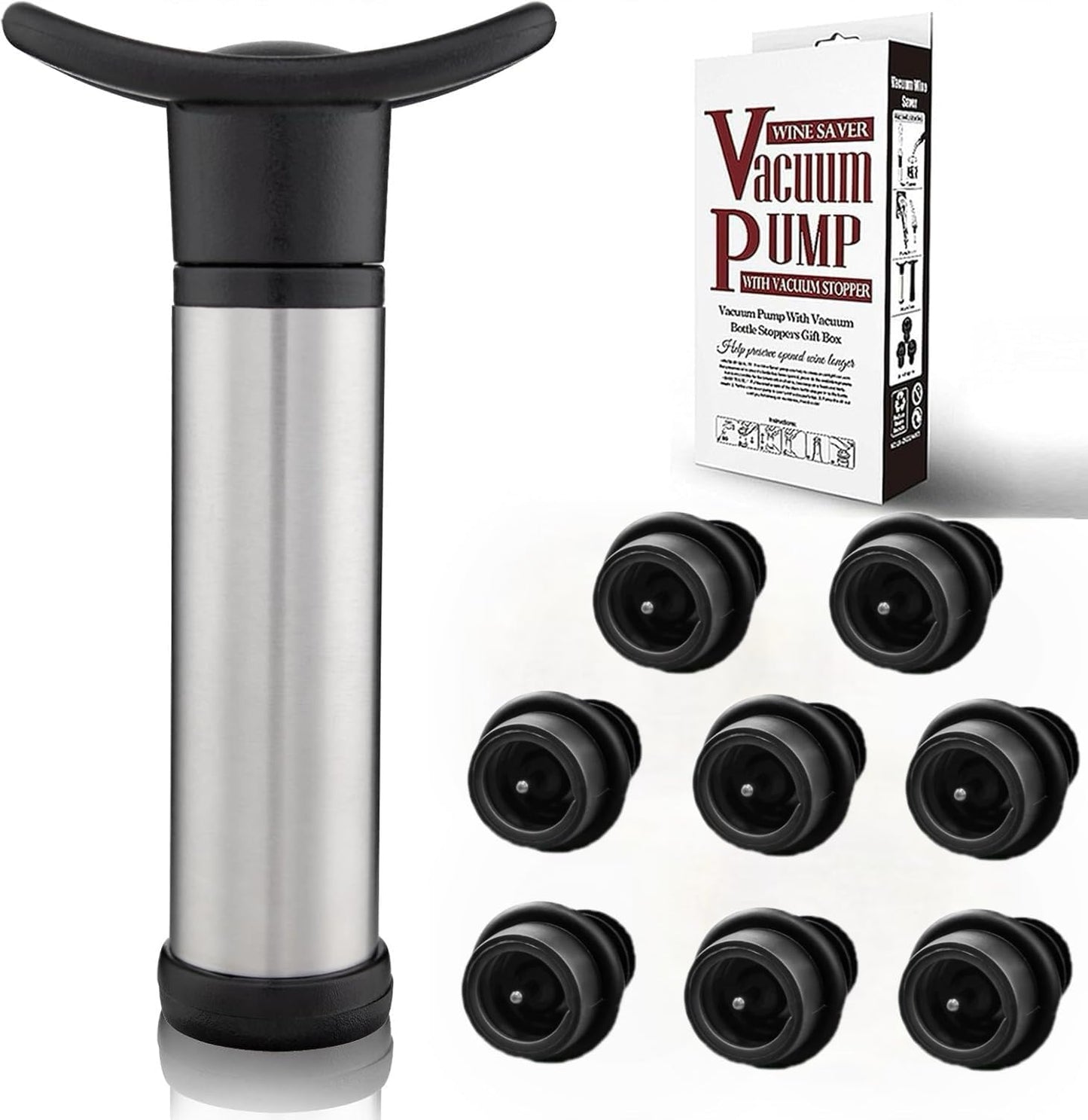 Wine Saver Vacuum Pump with 8 Wine Stoppers, Wine Bottle Stoppers with Food Grade Silicone Leak proof Keep Fresh Suitable for All Standard Wine Bottles