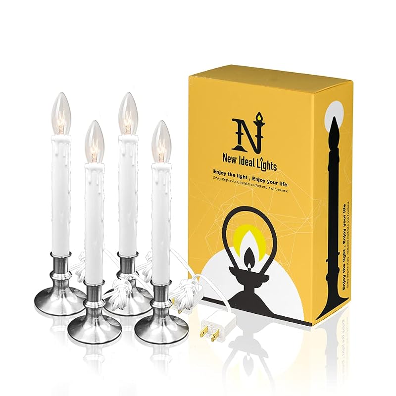 Daily Timer Window Candle 8/16 Hr Heavy Base Nickel Finish, UL Listed, 4 Pack with 2 Extra Bulbs (Brush Nickel, 4) - New Ideal Lights