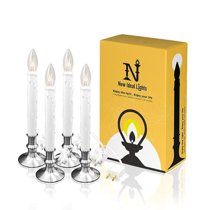 Daily Timer Window Candle 8/16 Hr Heavy Base Nickel Finish, UL Listed, 4 Pack with 2 Extra Bulbs (Brush Nickel, 4) - New Ideal Lights