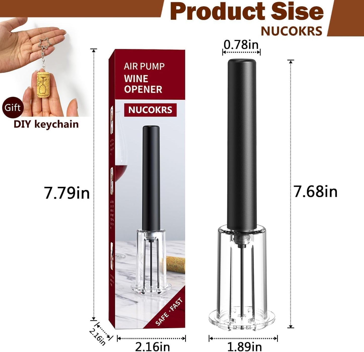 Wine Opener, NUCOKRS Effortlessly Air Pressure Corkscrew, Opens Bottles in 3-7 Pumps, No Electricity, Easy to Use, Gift for Wine Lovers