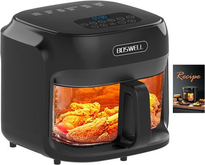 BOSWELL 7.5QT Glass Air Fryer - Transparent Fry Bowl, Circulating Heating & Temperature Control