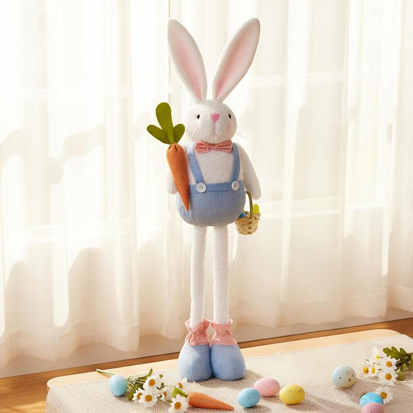 Skiennix Spring Bunny Figurine - 30-Inch Plush Rabbit Doll with Telescopic Legs | Holiday Tabletop Decor