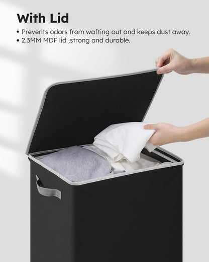 SOLEDI Laundry Hamper - 100L Black Collapsible Basket with Lid & Removable Bag for Clothes Storage