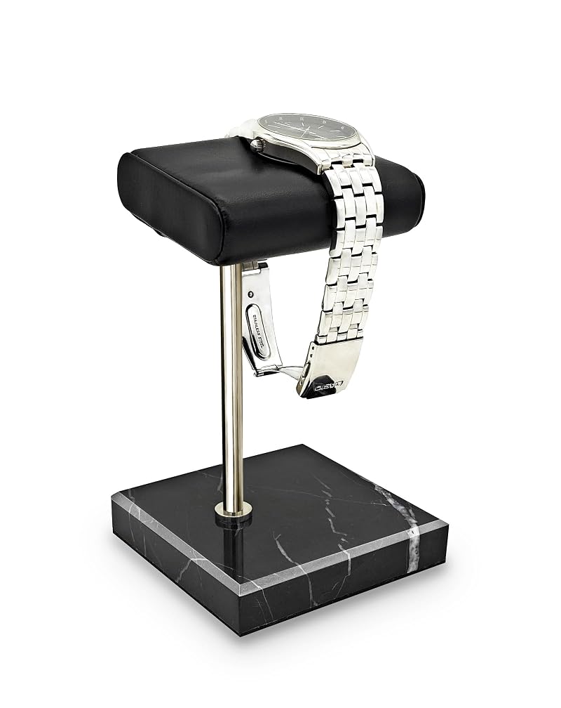 Marble Base Watch Display Stand with PU Leather Tray | Handcrafted Holder for Men’s Watches & Jewelry