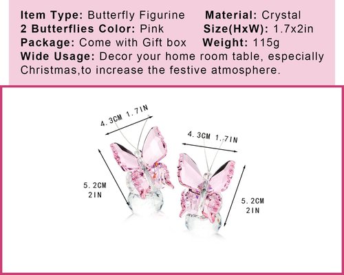 Kanpura Crystal Butterfly Figurines - Elegant Glass Statues with Clear Ball Base | 2 Pcs Set in Pink