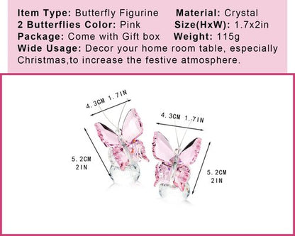 Kanpura Crystal Butterfly Figurines - Elegant Glass Statues with Clear Ball Base | 2 Pcs Set in Pink
