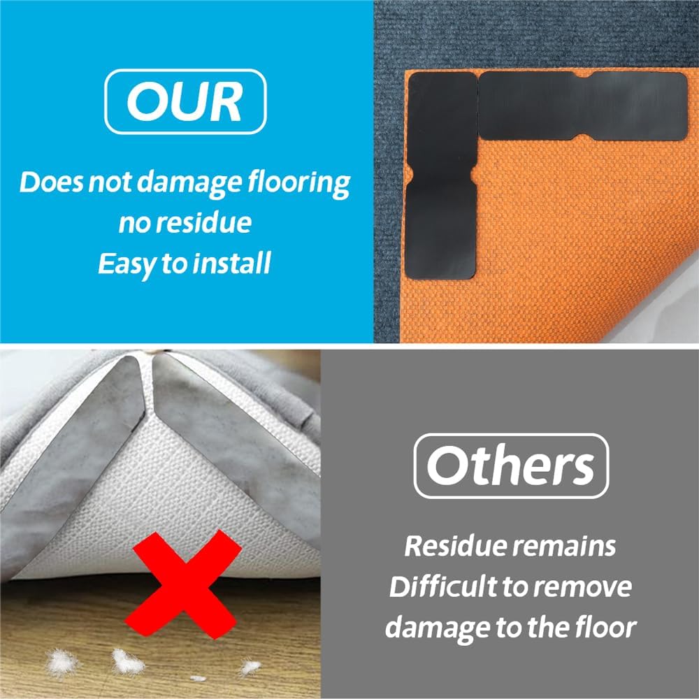 Skiennix Rug Gripper | 12 PCS No Damage Anti-Slip Tape for Hardwood Floors - Strong Hold for Area Rugs