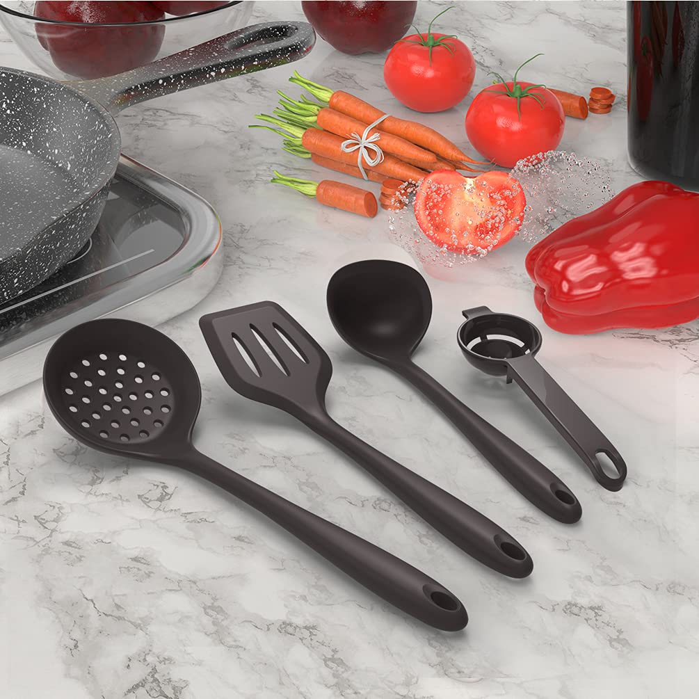 Silicone Cooking Utensils Set - 446°F Heat Resistant Kitchen Utensils,Spatula Sets,Turner Tongs,Spoon,Kitchen Utensil Gadgets Tools Set for Nonstick Cookware,Dishwasher Safe BPA Free (Coffee)