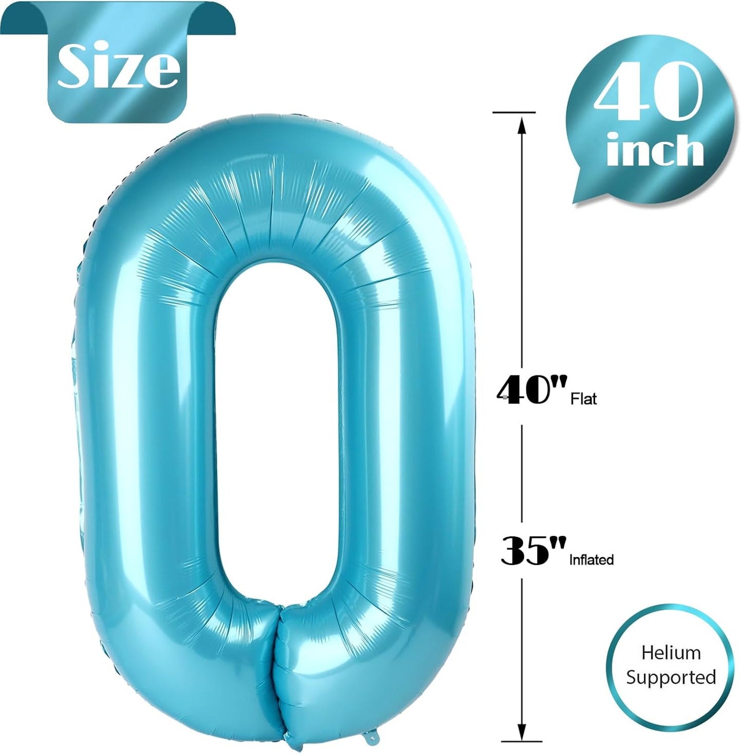 Pearlescent Blue 40-Inch Number Balloon - Perfect for Birthday Celebrations | 0 Number Design