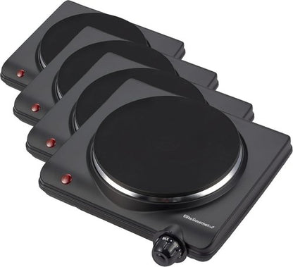 Elite Gourmet ESB-301BF Countertop Electric Hot Plate - 1000 Watts, Easy to Clean, Black | Pack of 4