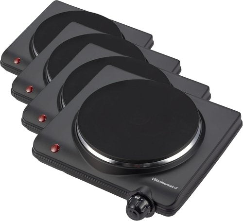 Elite Gourmet Electric Hot Plate - 1000 Watts Single Cast Iron Burner with Temperature Control | Black (Pack of 4)