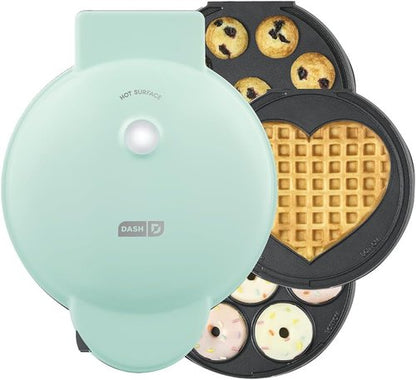 Dash MultiMaker® Treat Maker System - Create Mini Donuts, Cupcakes & Heart-Shaped Waffles - Aqua, Easy-Clean Design