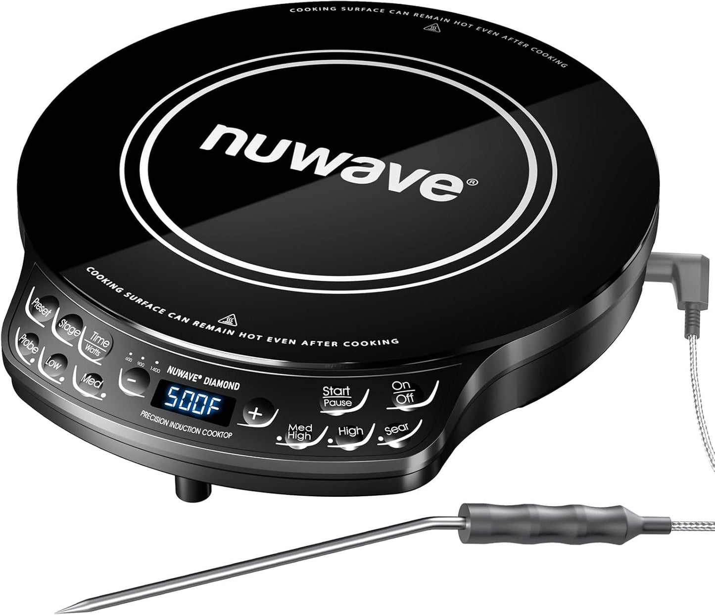 Nuwave Portable Induction Cooktop - Advanced Countertop Burner with Probe & 91 Temperature Settings | 12” Ceramic Glass
