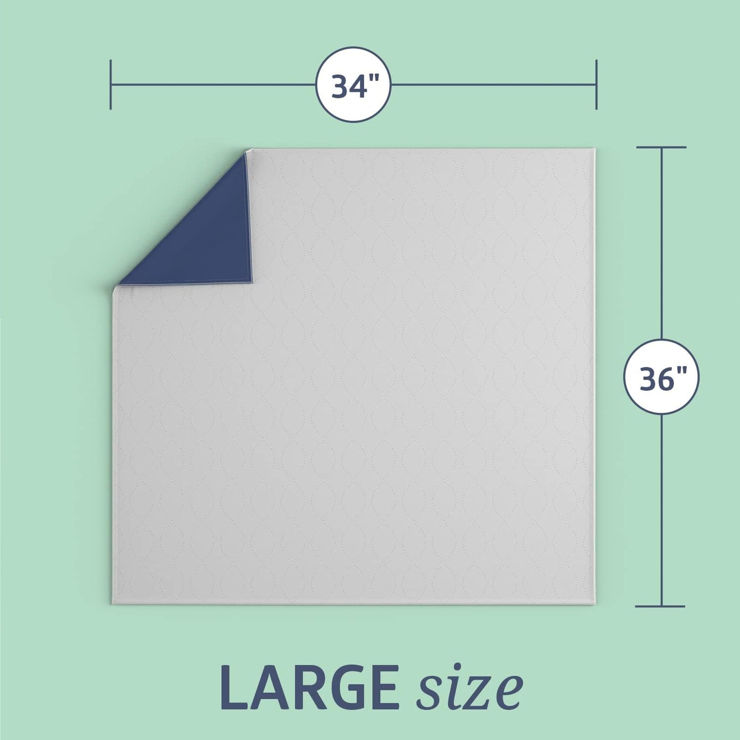 Medline Washable Bed Pads - Large 34 x 36 Inch Reusable Underpads | 4 Pack for Incontinence, Navy & Gray