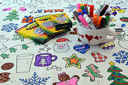 Holiday Design XL Rectangle Tablecloth 60”x102” – Interactive Coloring Fabric Tablecloth with Reusable Washable Backing