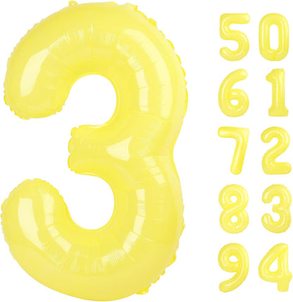 Yellow 3 Balloon - 40 Inch Number Balloon for 3rd Birthday Decorations | Kids & Women Party Supplies