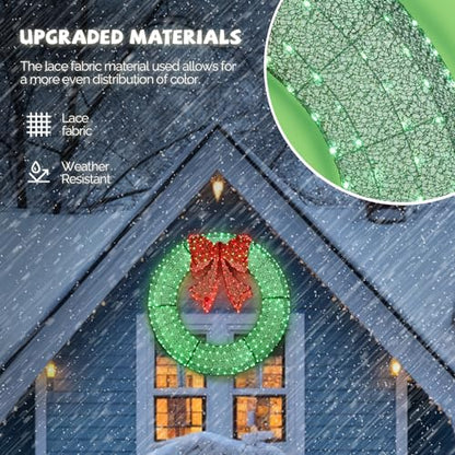 Pre-Lit 48 Inch Outdoor Christmas Wreath with 315 LED Lights - Green and Red
