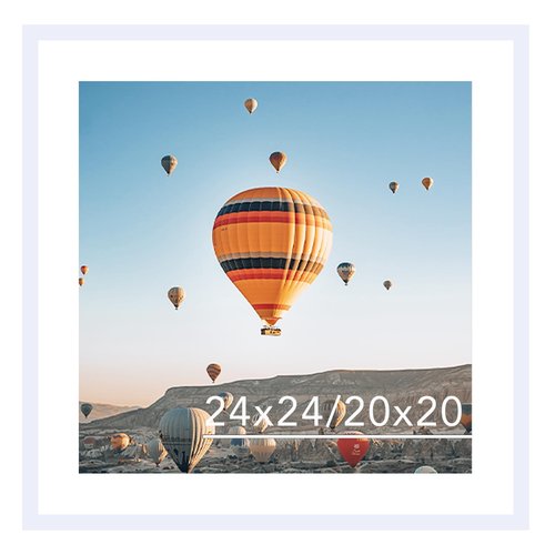 JCJMY 24x24 Picture Frame White with 20x20 Mat, Display Photo 20x20 with Mat or 24 x 24 Without Mat, Wall Hanging Large 24x24 Poster Frame with Shatter Resistant Plexiglass, White