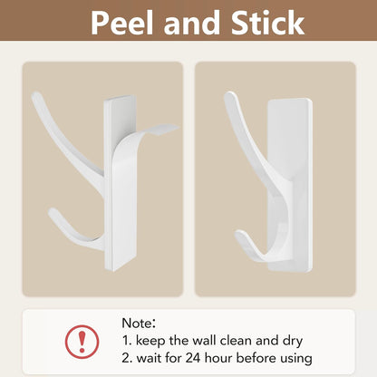 Pickpiff White Self-Adhesive Coat Hooks - 13LB Extra Strong Stainless Steel Wall Hooks | 10 Pack for Bathroom, Kitchen, and More
