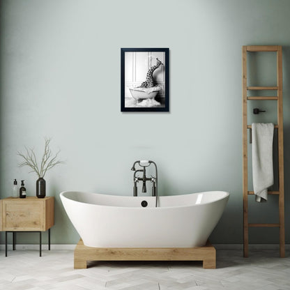 Skiennix Framed Animal Wall Art - Funny Giraffe in Bathtub Canvas Print | Black and White Farmhouse Decor for Kids' Bathroom