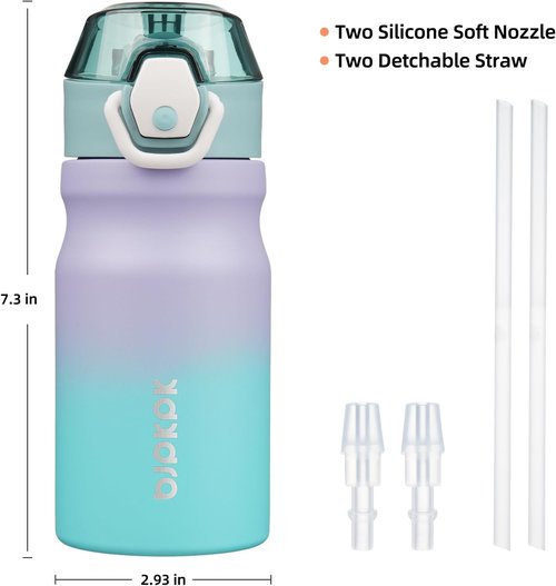 BJPKPK 14oz Insulated Water Bottle - Stainless Steel, BPA-Free, Leak-Proof | Lavender Green