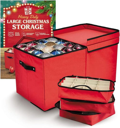 Holiday Cheer Premium Christmas Ornament Storage - 8 Tray Container with Dividers for 128 Ornaments
