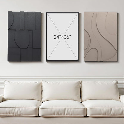 OIUYTOH 3D Textured Abstract Wall Art - Modern Black and Beige Geometric Design | 24x36 In for Living Room, Bedroom, Office