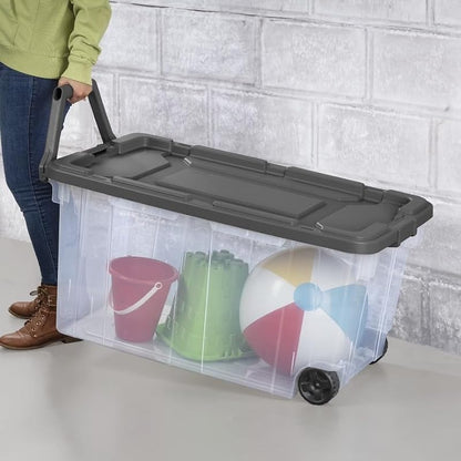 160 Quart Heavy Duty Wheeled Storage Bin with Lid & Handles