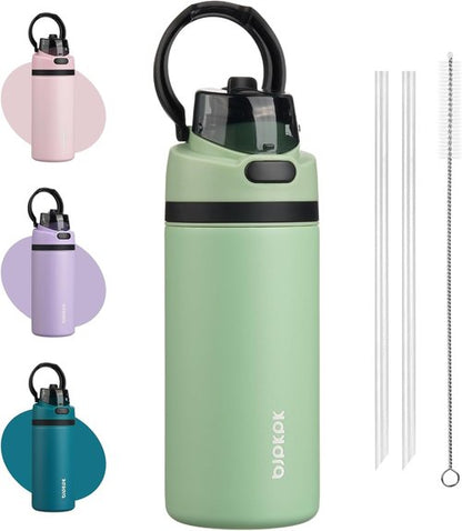 BJPKPK 17oz Insulated Water Bottle - BPA-Free Stainless Steel with Straw Lid & Carry Handle | Macaron Green