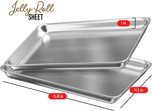 JoyTable Aluminum Baking Sheet Set - Commercial Quality Non-Stick Cookie Sheets | 9 x 13 Inch Size