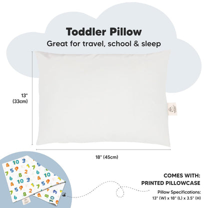 My Little Dreamy Toddler Pillow - Organic Cotton Travel Bed Pillow with Soft Pillowcase | 13x18 Inches, Machine Washable, Ideal for Ages 2-5 (Dino123)