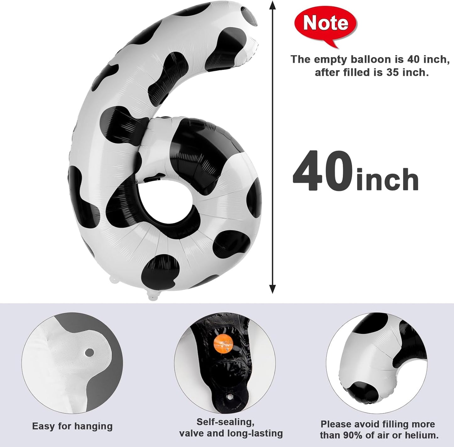 Number 6 Balloon - 40 Inch White & Black Birthday Decoration for Boys & Girls | Perfect for 6th Birthday Celebrations