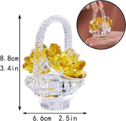 H&D Hyaline & Dora Crystal Flower Basket Figurine - Elegant Home Decor Tabletop Centerpiece | Yellow Gift for Her