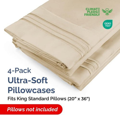 King Standard Pillow Cases - Soft Hotel Quality Covers for Comfy Bedding | Set of 4 in Wheat