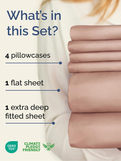 Skiennix Extra Deep Cal King Sheet Set - 6 Piece Cooling & Breathable Bedding - Soft, Wrinkle-Free Mauve
