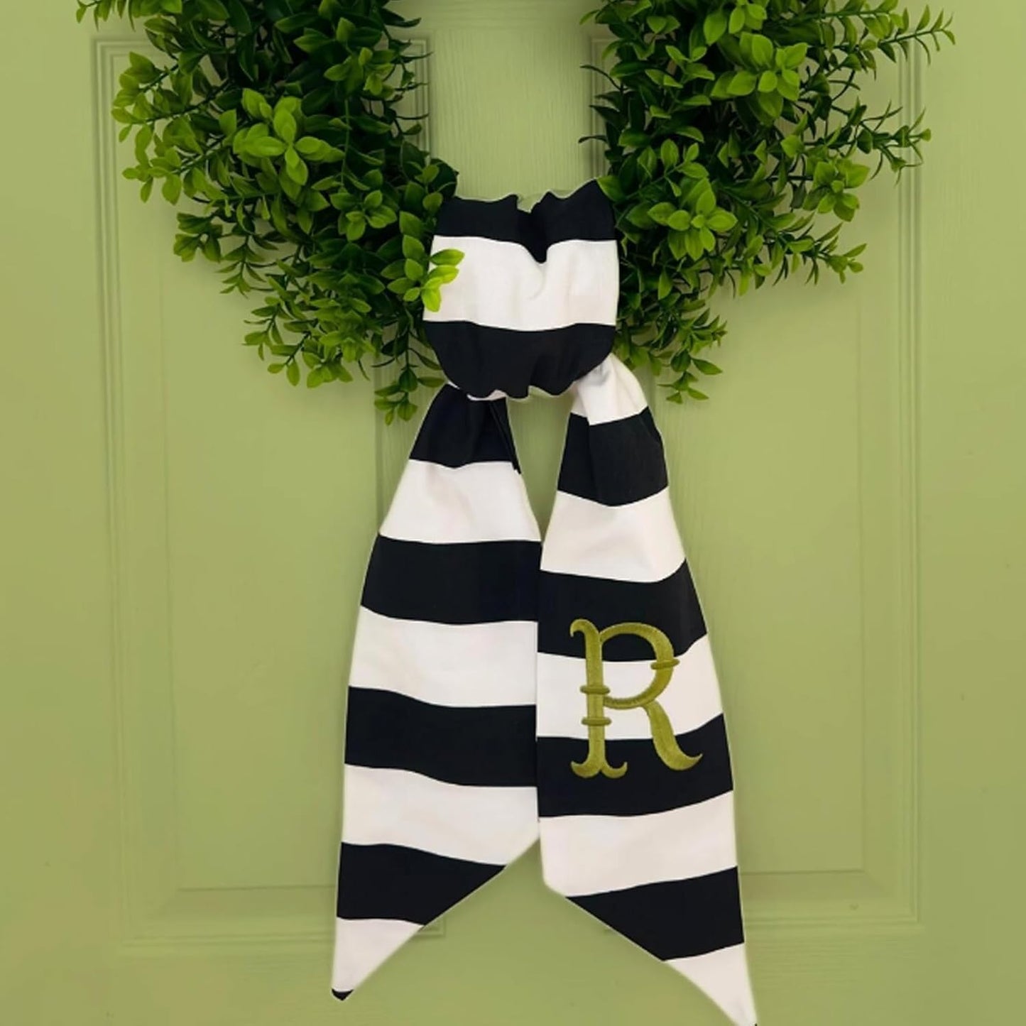 Skiennix Christmas Wreath Sash Set - Black & White Striped Burlap for Front Door & Baby Showers