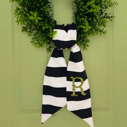 Skiennix Christmas Wreath Sash Set - Black & White Striped Burlap for Front Door & Baby Showers