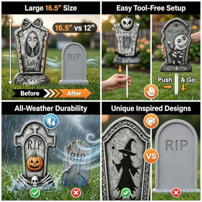 Halloween Tombstone Yard Signs Set - Spooky Cemetery Decor, 6 Pieces
