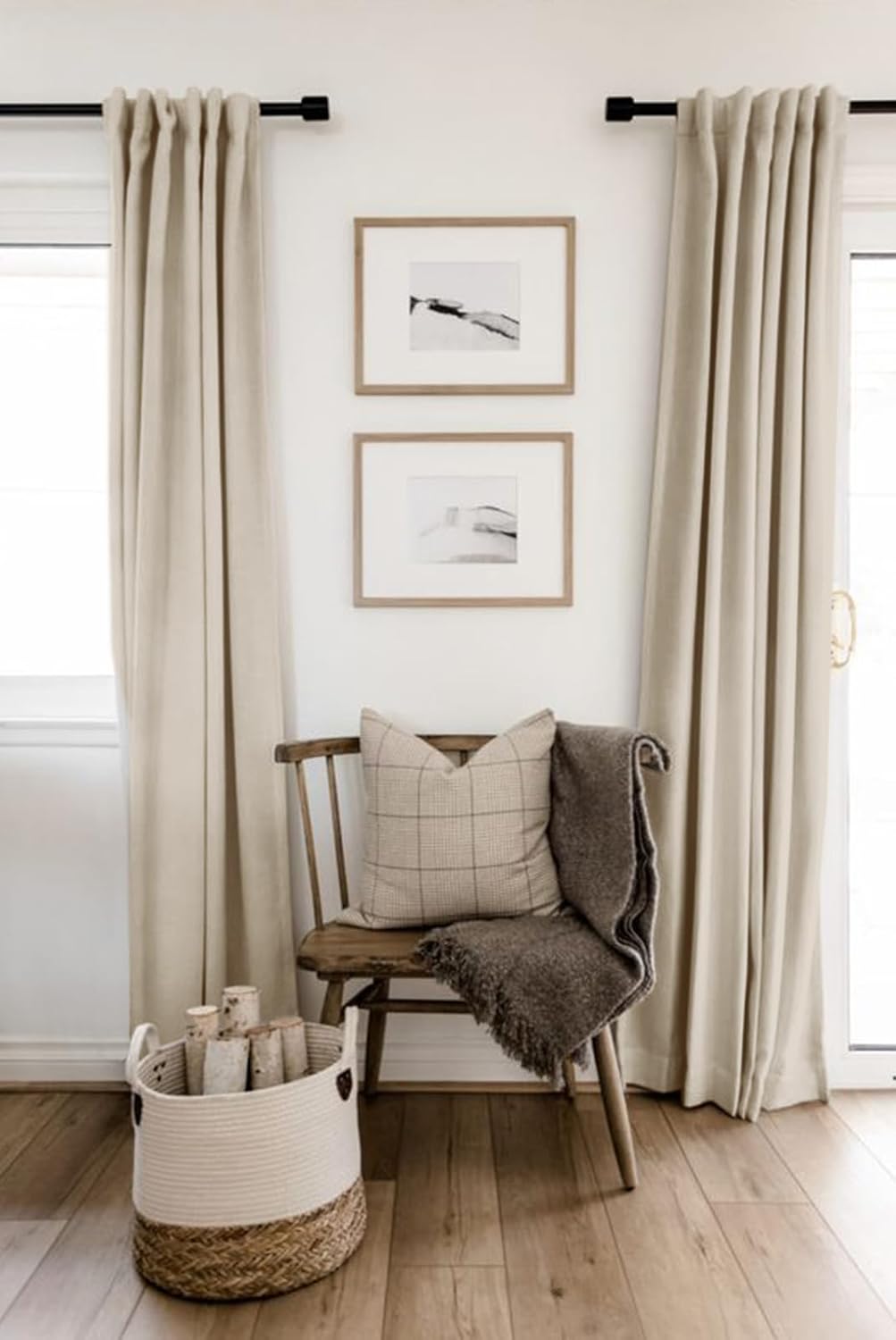 Skiennix 100% Blackout Linen Curtains - Thermal Insulated Drapes, 50" W x 80" L, Oatmeal | 2 Panels Set
