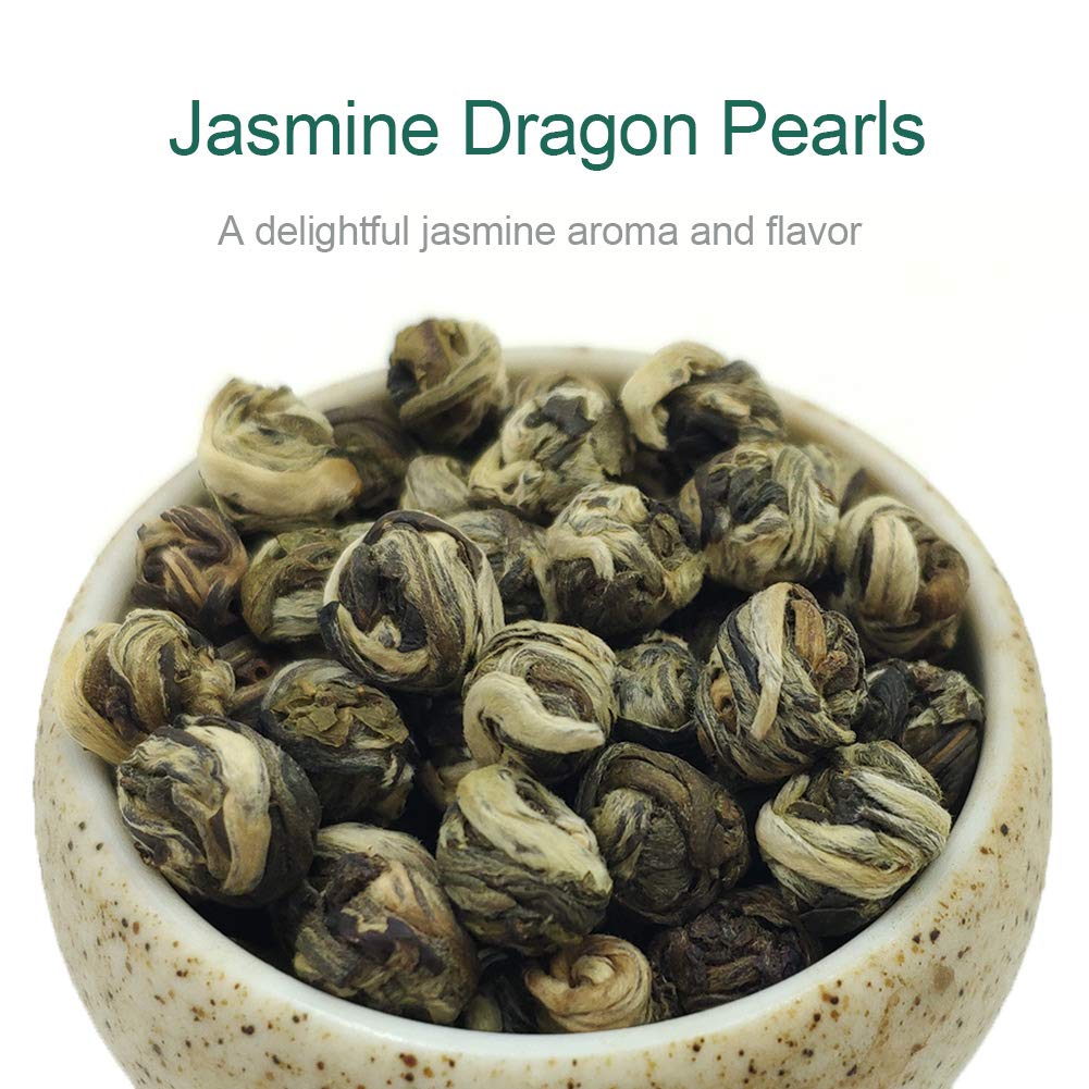 FullChea - Jasmine Pearl Tea - Jasmine Dragon Pearls - Loose Leaf Green Tea - Jasmine Green Tea with Delightful Aroma 4oz / 113g