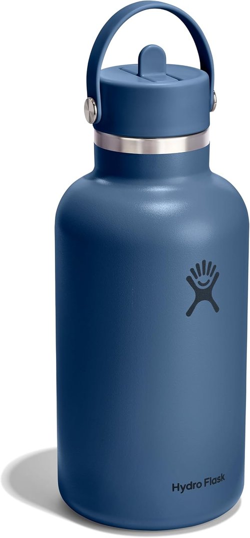 Hydro Flask Water Bottle - Insulated Stainless Steel | 64 Oz Harbor Blue - Wide Straw Lid, Leakproof