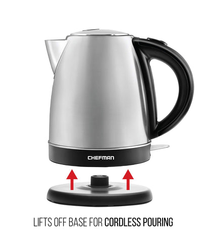 Chefman Stainless Steel Electric Kettle w/ 360° Swivel Base, Auto Shut Off & Boil Dry Protection, BPA-Free Interior and Cool-Touch Handle, 7+ Cup Capacity, 1.7 Liter, 1500W