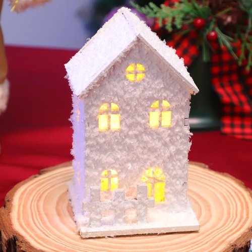 Garneck Christmas Village Set - 3Pcs LED Glowing Houses with Snowflakes | Winter Desktop Ornament