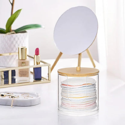 Tbestmax Cotton Pad Dispenser - Clear Plastic Bathroom Organizer with Bamboo Lid