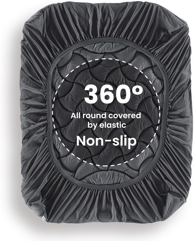 Sleep Zone Cooling Queen Mattress Topper - Premium Breathable Pad Cover | Deep Pocket 8-21" (Grey)