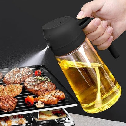 Glass Olive Oil Sprayer by [Brand Name] - 16oz 2-in-1 Dispenser for Cooking, Air Fryer, Salad & BBQ - Black