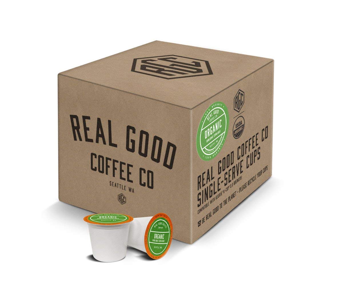 Real Good Coffee Company - Single Use Coffee Pods - Organic Dark Roast Coffee - K-Cup Compatible including Keurig 2.0 Brewers - Recyclable Cups and Packaging - 36 Count