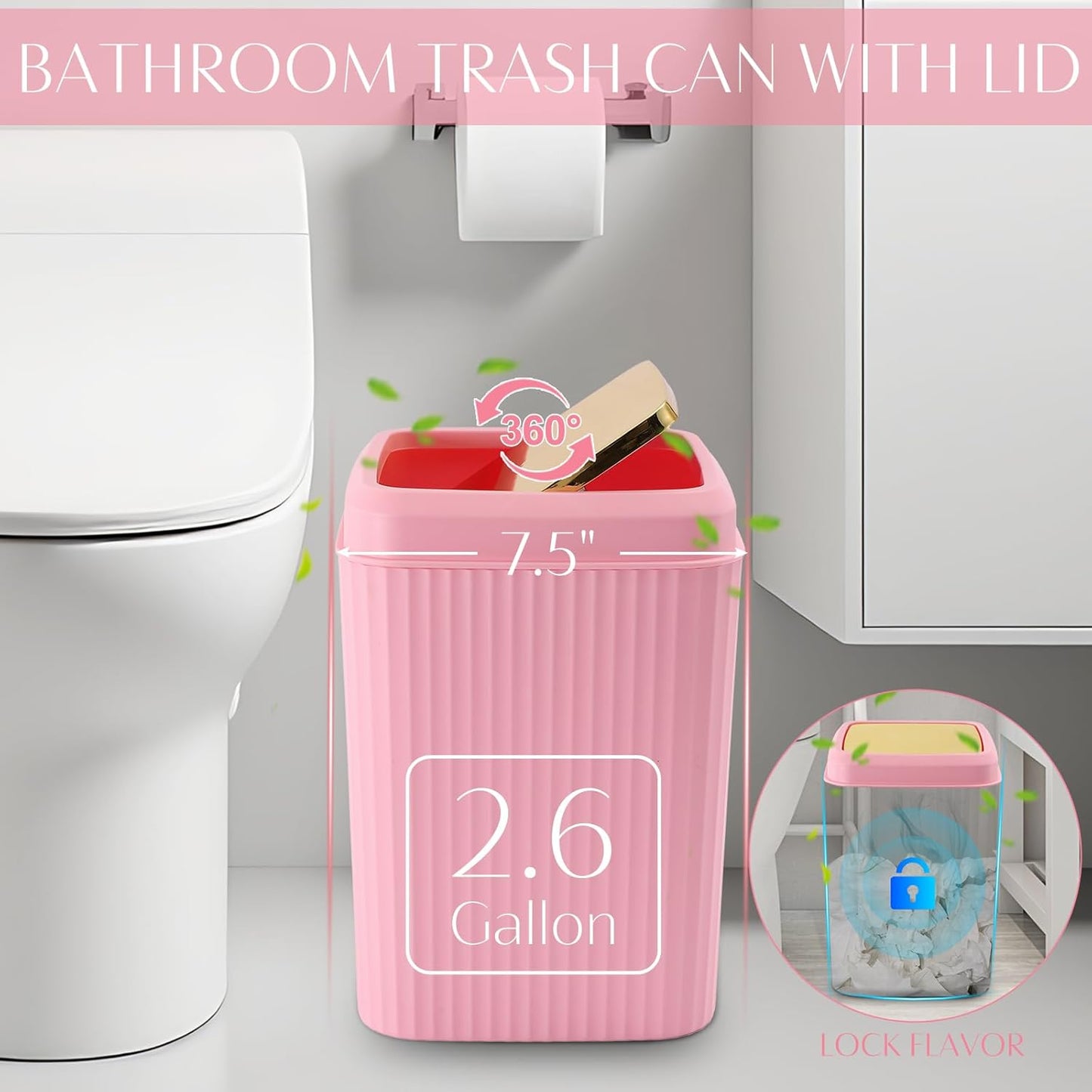 WSBArt 32PCS Bathroom Set - Stylish Pink Shower Curtain & Rug Accessories with Trash Can