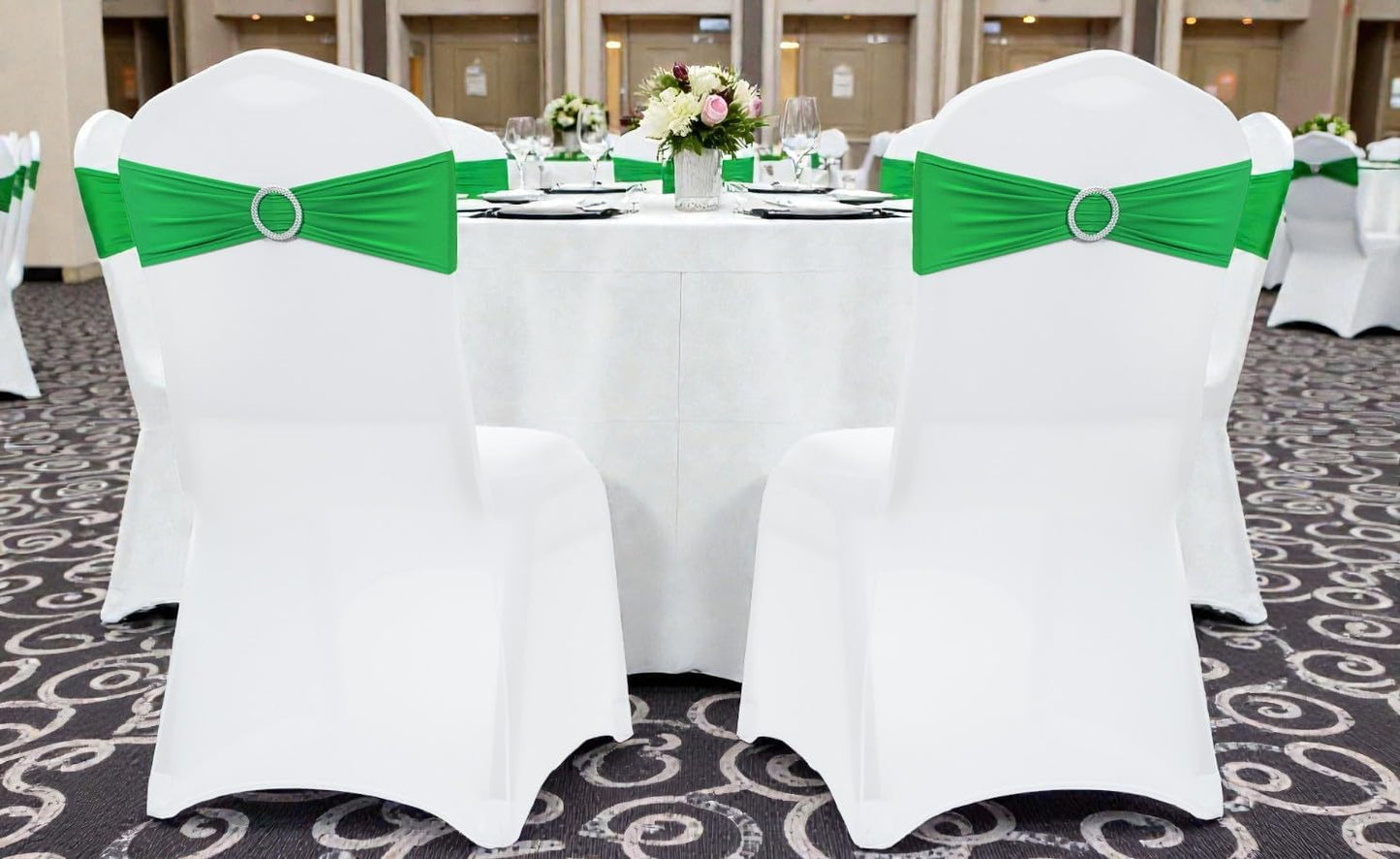 MDS Spandex Chair Sashes - Universal Fit Elastic Stretch Ties with Buckle | Pack of 25 - Light Green
